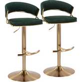 Jie Adjustable Swivel Bar Stool in Gold & Green Velvet (Set of 2)
